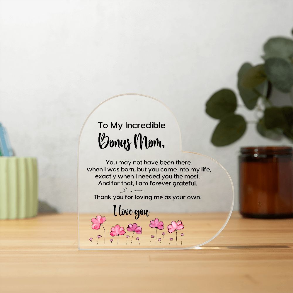 Bonus Mom Acrylic Heart Plaque
