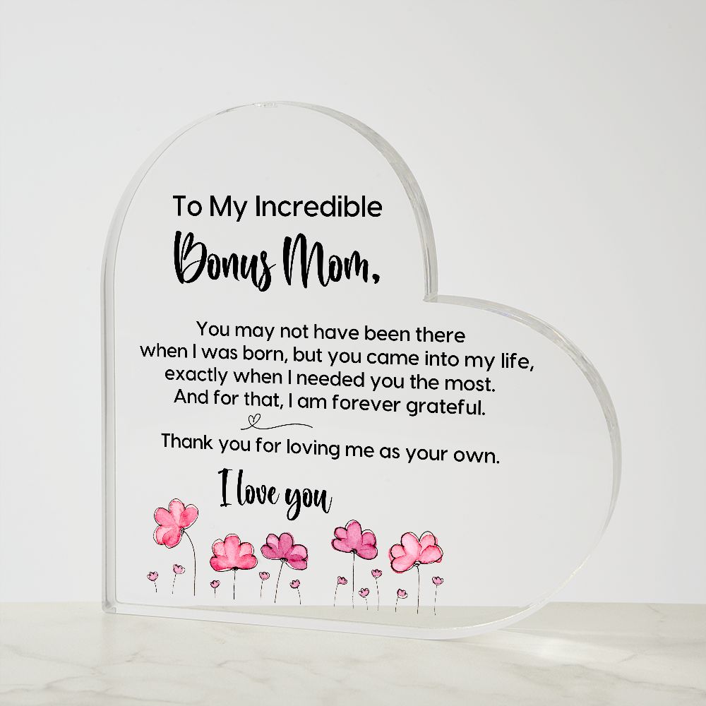 Bonus Mom Acrylic Heart Plaque