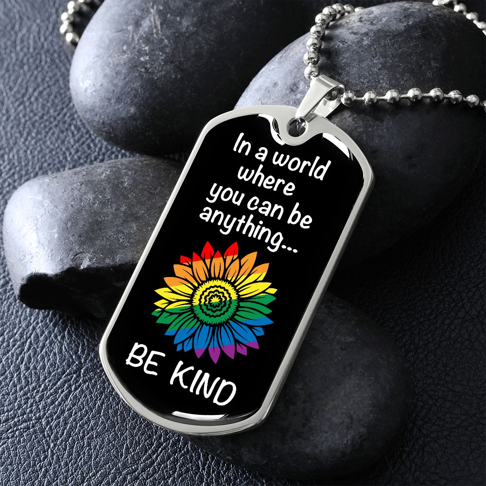 Be Kind Rainbow Flower Dog Tag Necklace | Gay Pride Necklace