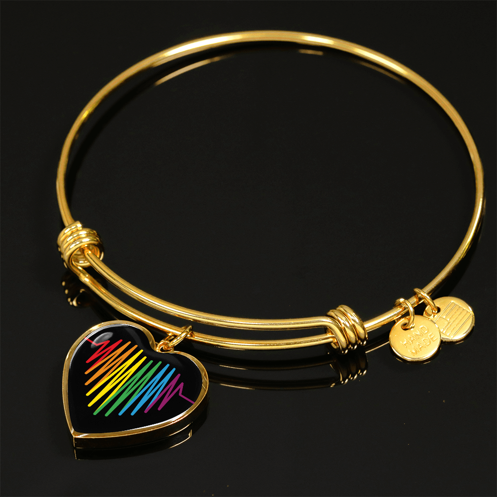Rainbow Heartbeat Bangle | Gay Pride Heart Pendant Bracelet
