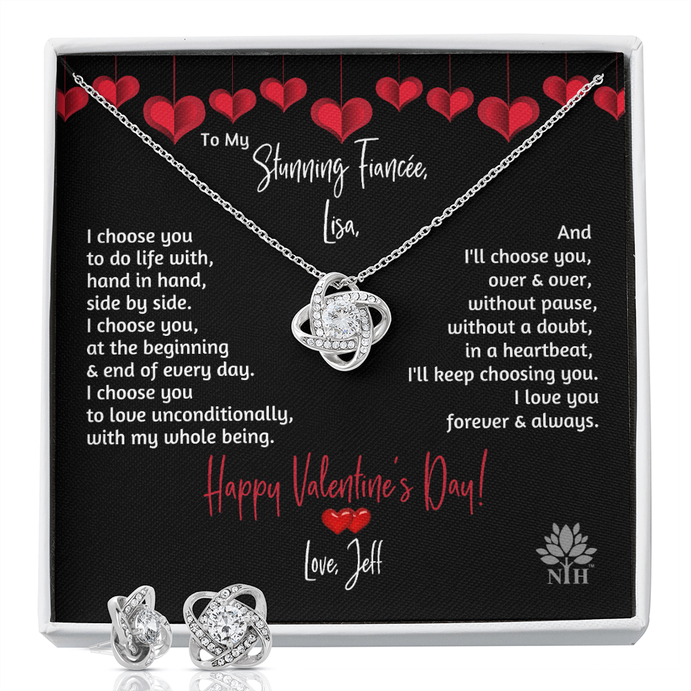 Love knot earrings best sale and necklace set