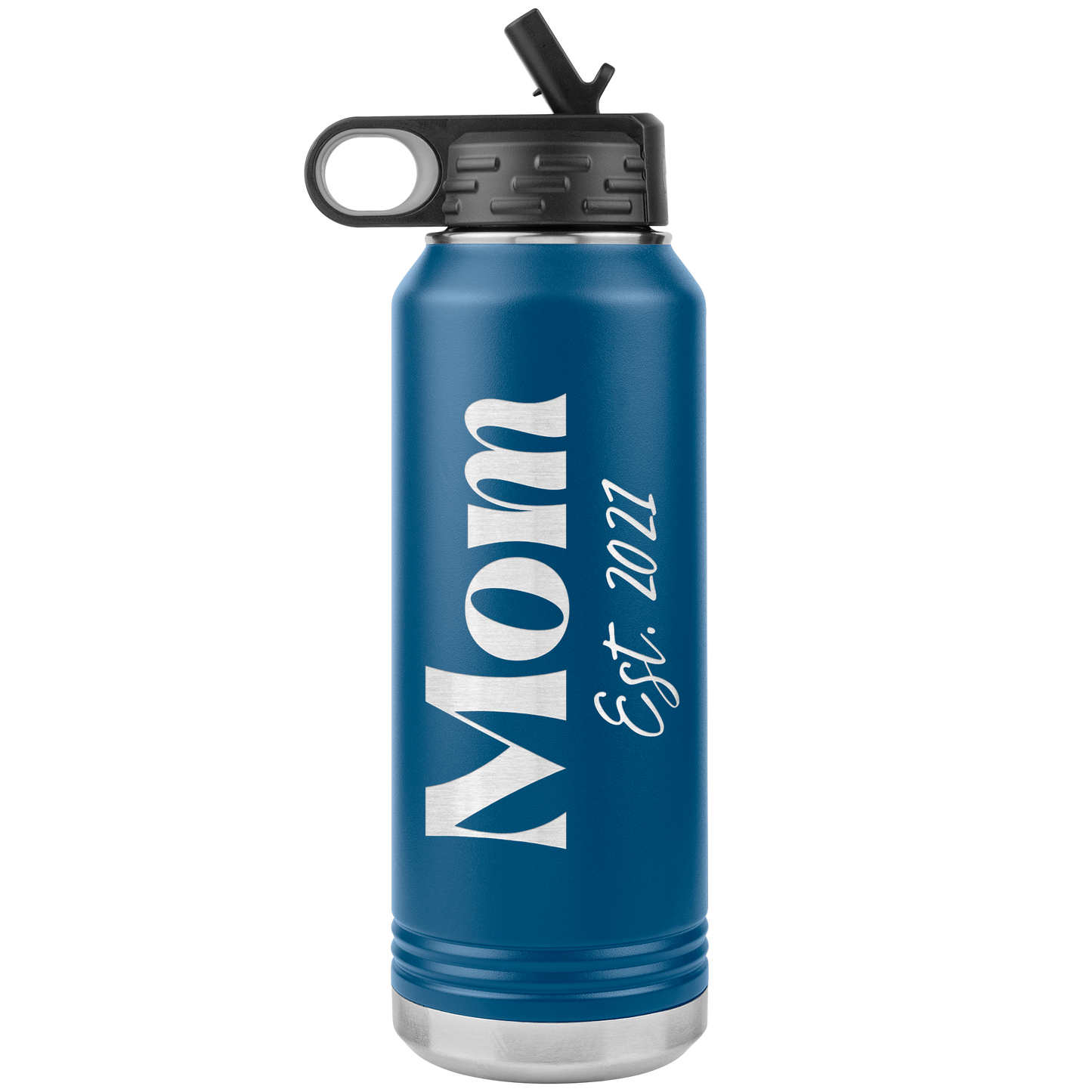 "Mom Est. 2021" 32 oz. Insulated Stainless Steel Water Bottle with Flip Top Lid & Built-in Straw