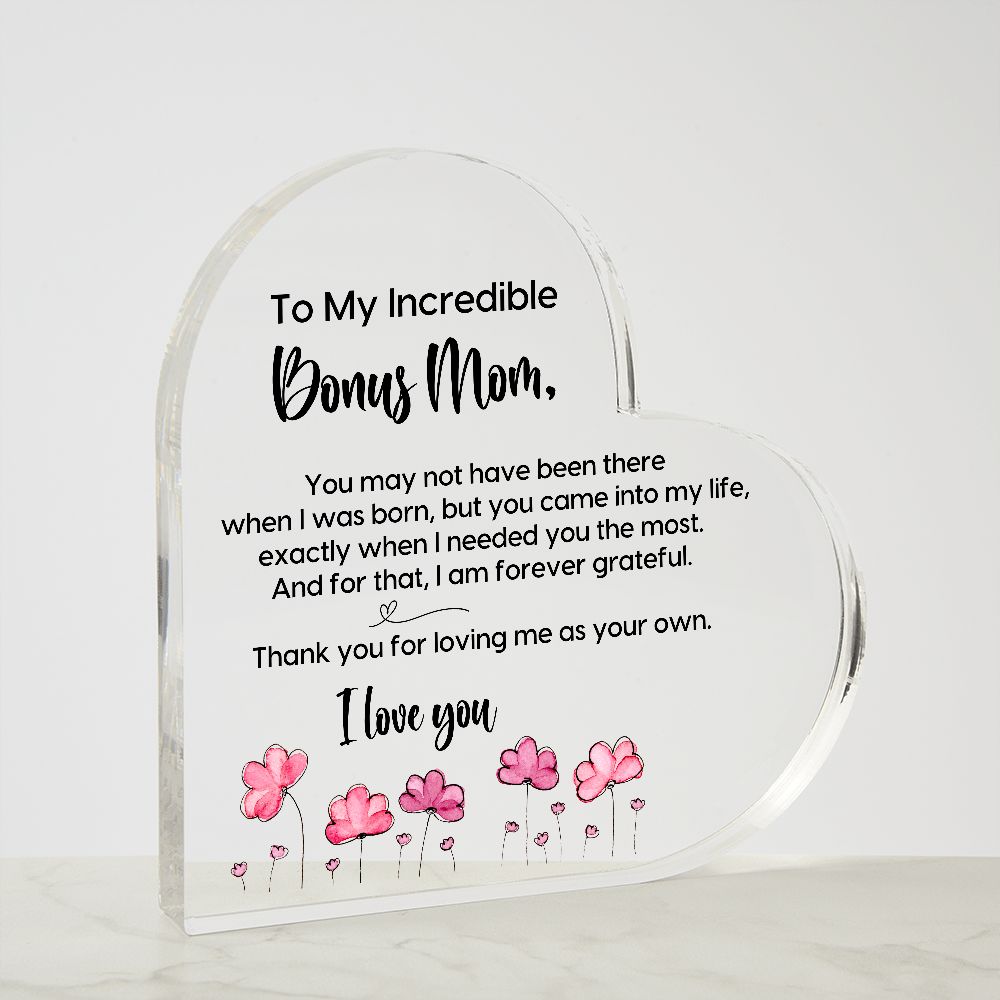 Bonus Mom Acrylic Heart Plaque