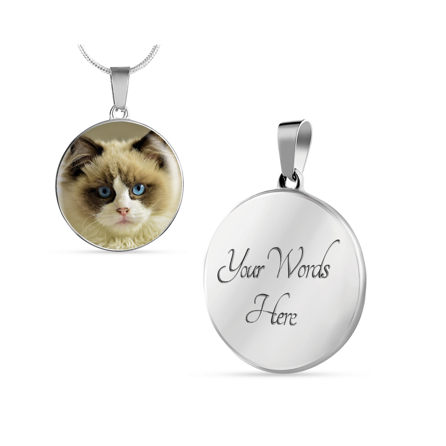 Rainbow Bridge Cat Photo Necklace | Loss of Cat Memorial Circle Pendant