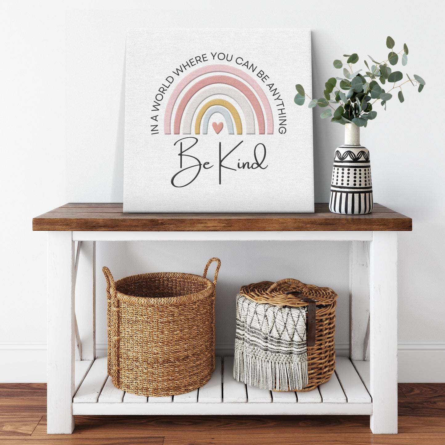 "In A World Where You Can Be Anything, Be Kind" Rainbow Canvas Wall Art