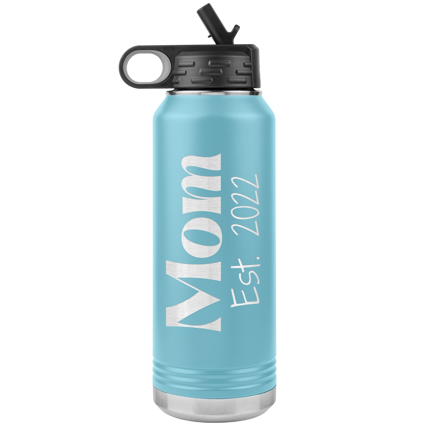 Custom "Mom Est. 2022" 32 oz. Reusable Travel Bottle with Flip Top Lid & Built-in Straw