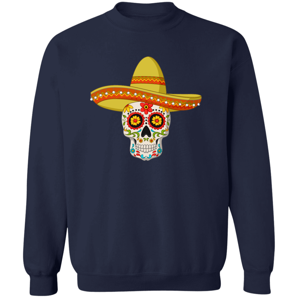 Sugar Skull with Sombrero Unisex Pullover Crewneck Sweatshirt