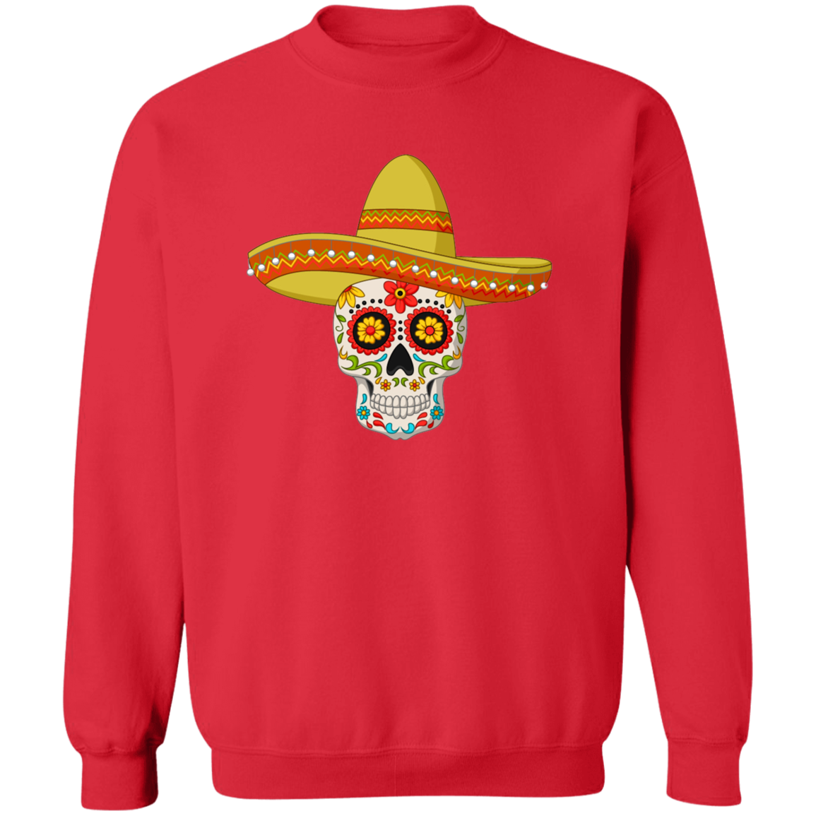 Sugar Skull with Sombrero Unisex Pullover Crewneck Sweatshirt