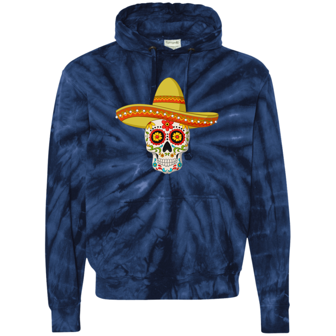 Sugar Skull with Sombrero Unisex Tie-Dyed Hoodie