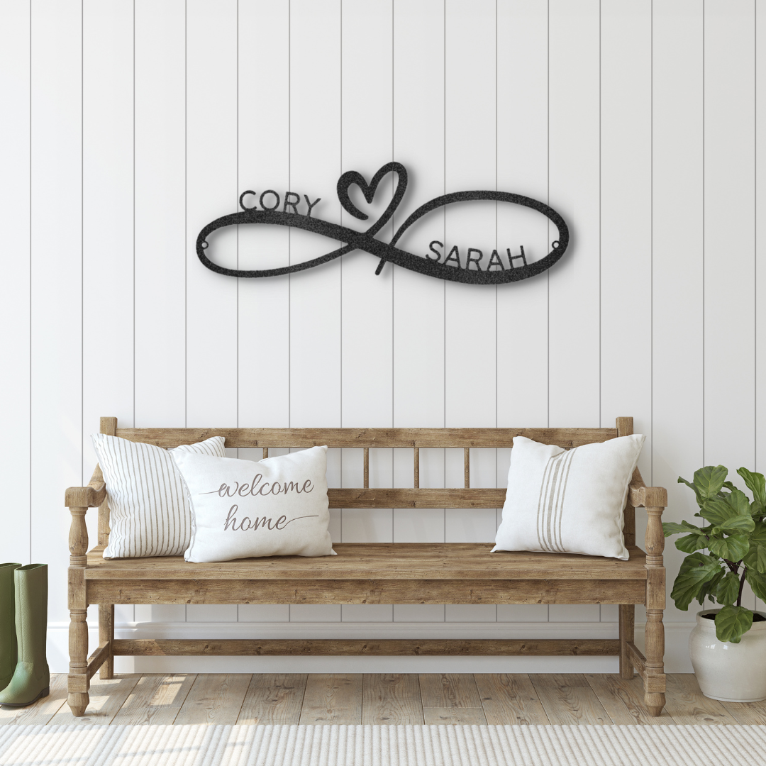 Personalized Metal Wall Art with Infinity Symbol and Couples' First Names