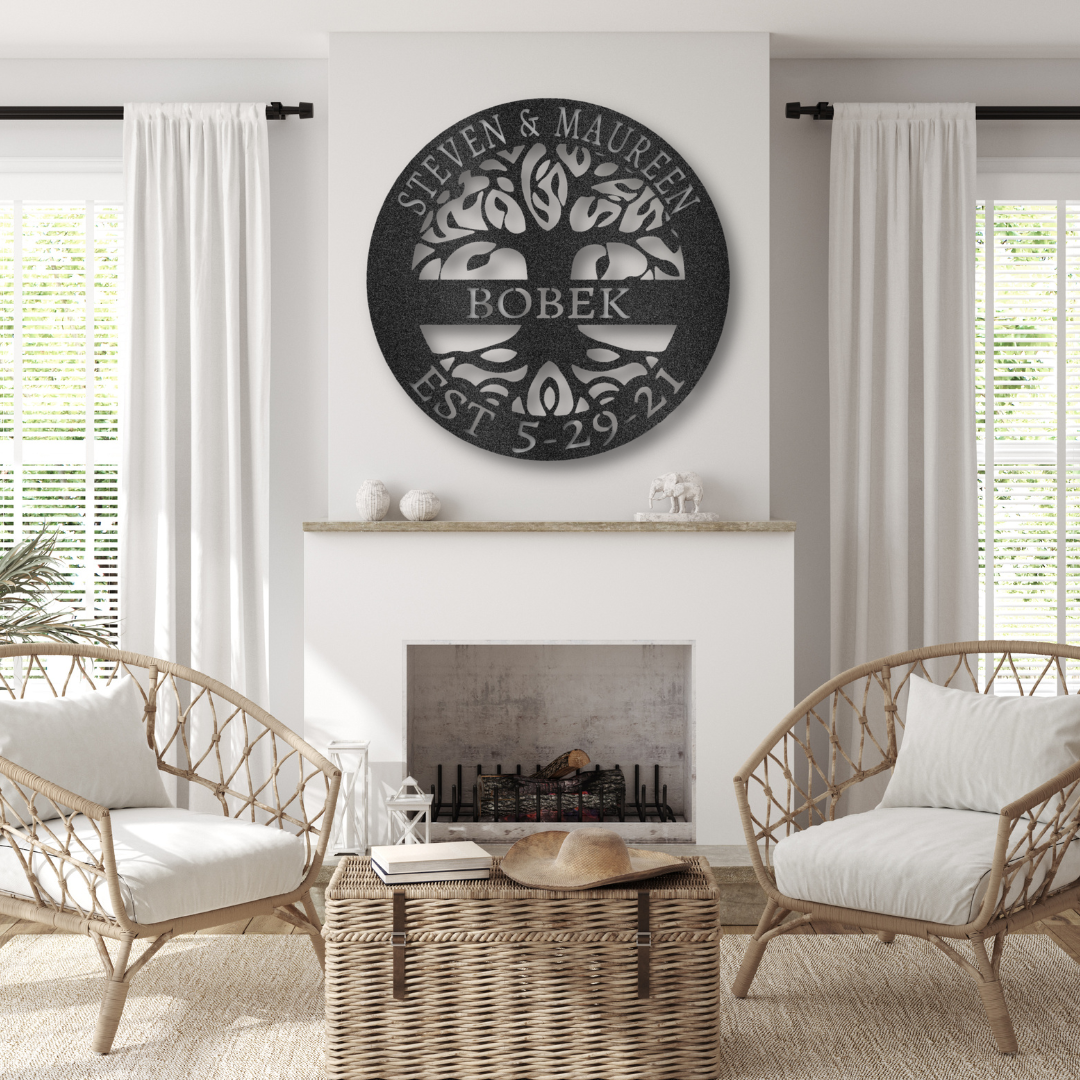 Tree of Life Metal Wall Art Personalized with Family Name & Couples' First Names