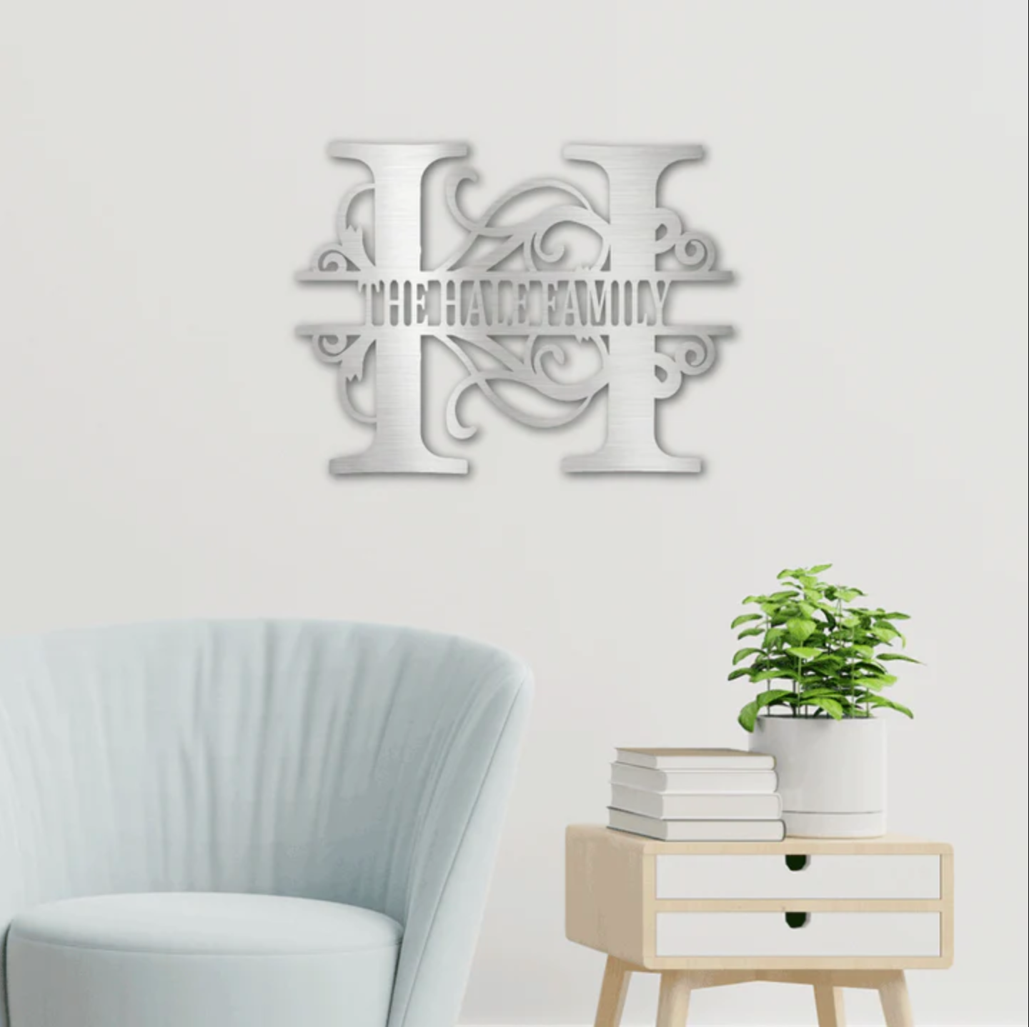 Personalized Split Letter Monogram with Family Name Metal Wall Art