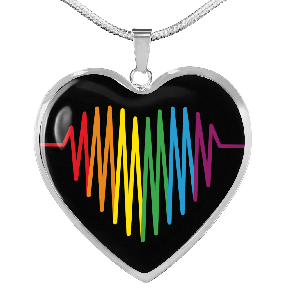 Rainbow Heartbeat Necklace | Gay Pride Heart Pendant Necklace