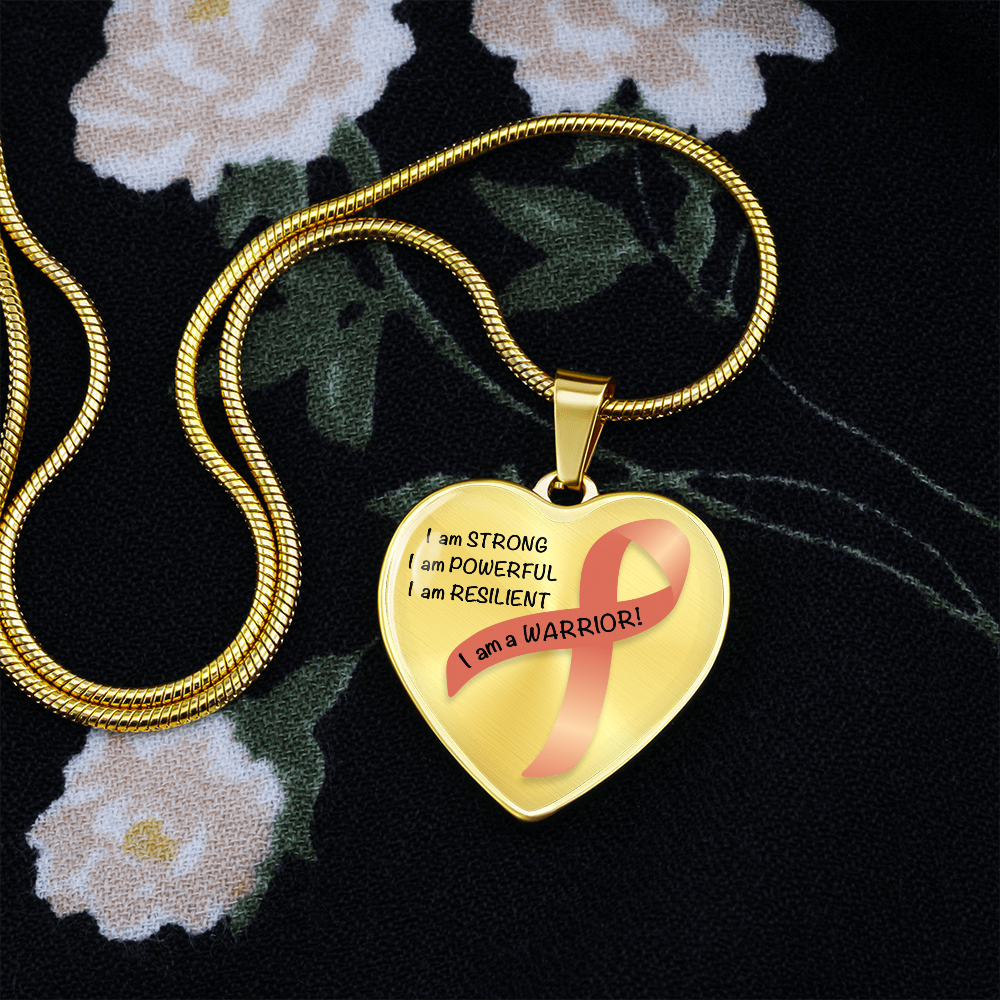 Uterine or Endometrial Cancer Warrior Heart Pendant Necklace | Gift for Survivor, Fighter, Support