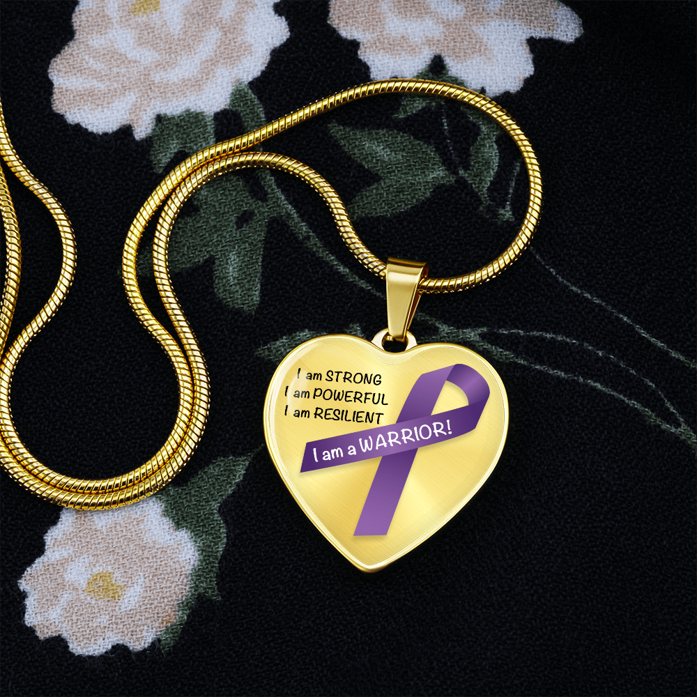 Pancreatic Cancer Warrior Heart Pendant Necklace | Gift for Survivor, Fighter, Support