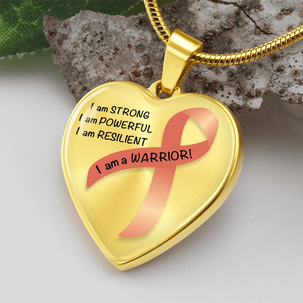 Uterine or Endometrial Cancer Warrior Heart Pendant Necklace | Gift for Survivor, Fighter, Support