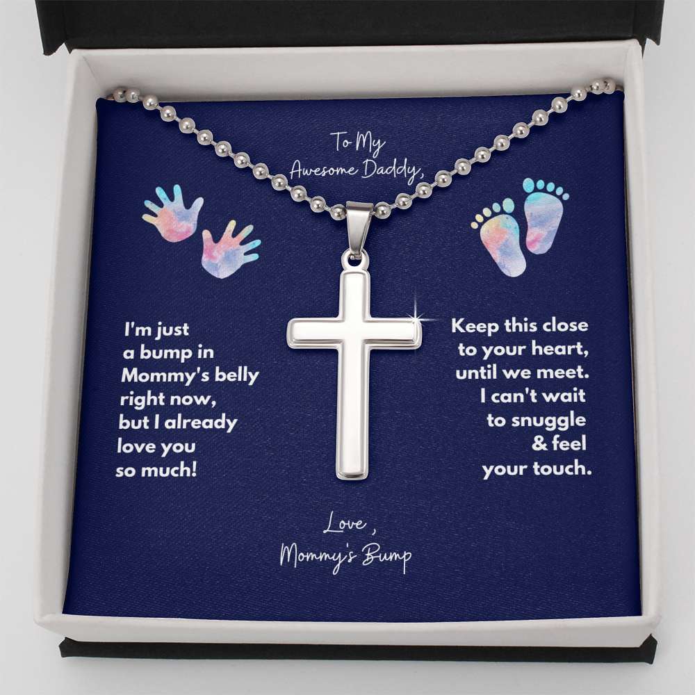 To Daddy, Love Baby Bump Cross Necklace