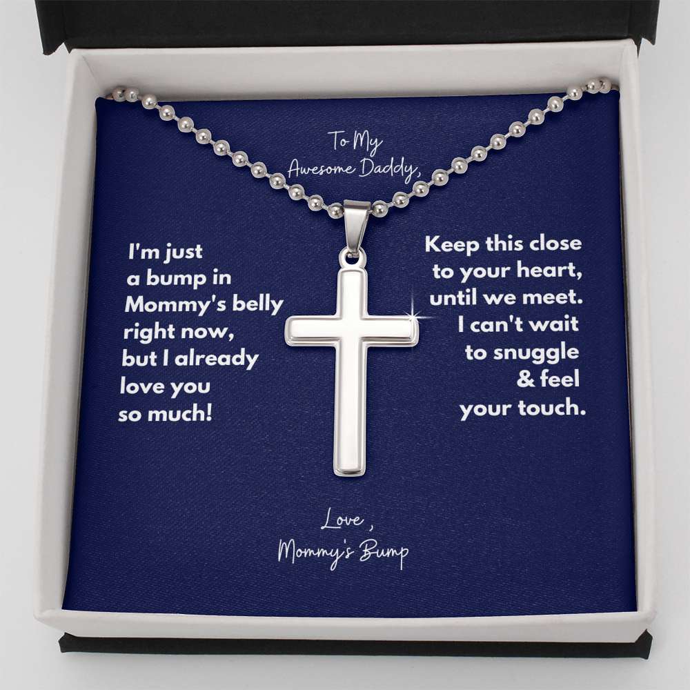 To My Awesome Daddy, Love Baby Bump Cross Necklace