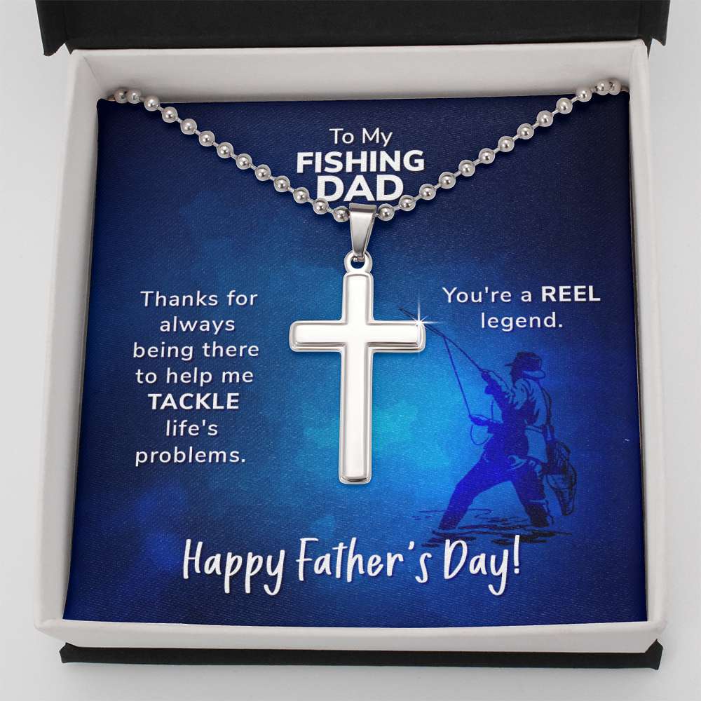 Gift for Fishing Dad | Personalized Cross Pendant | Custom Engraved Cross for Father's Day