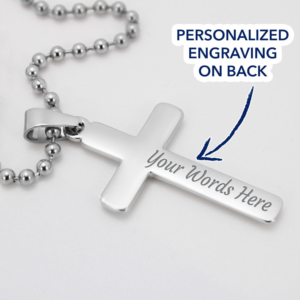 Gift for Fishing Dad | Personalized Cross Pendant | Custom Engraved Cross for Father's Day