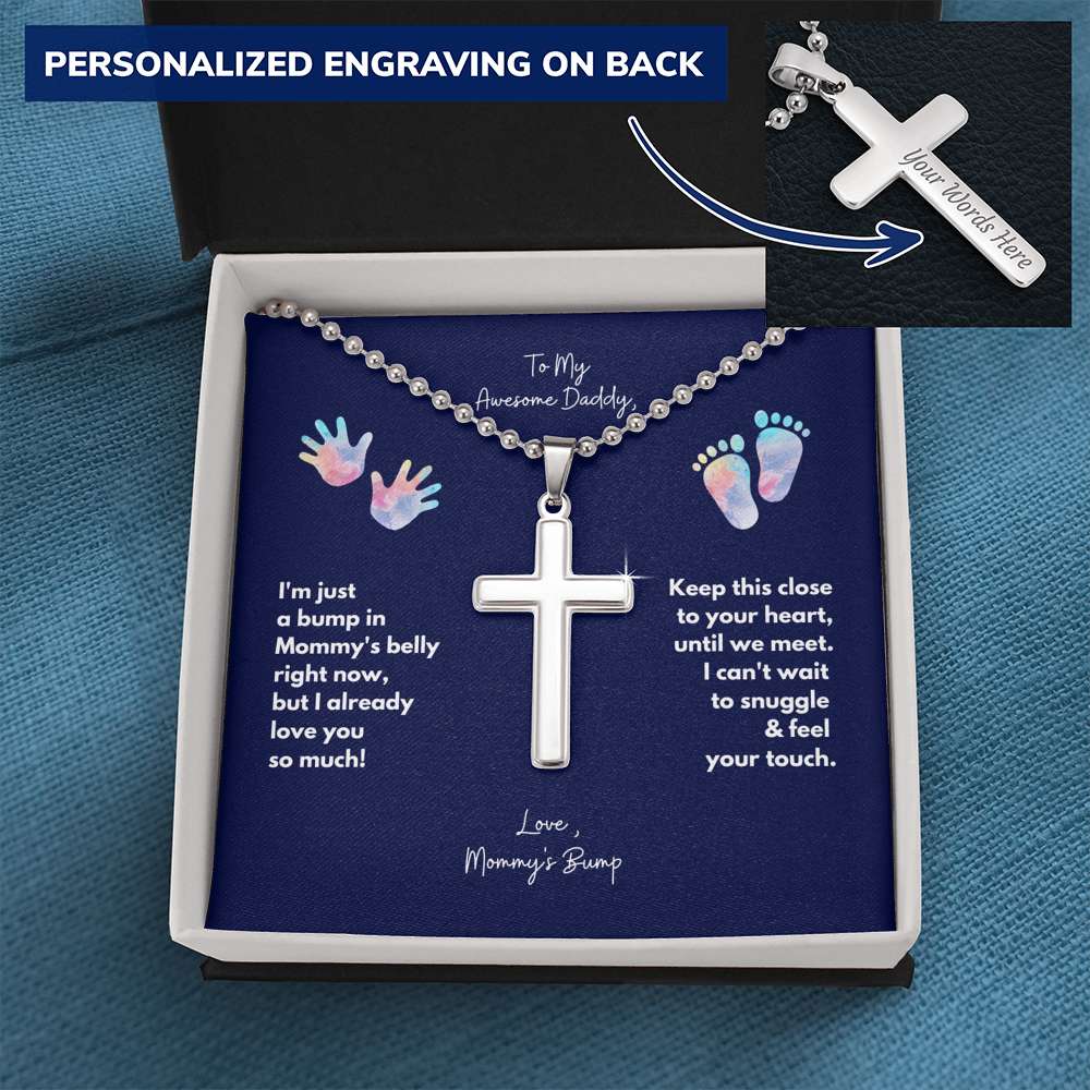 To Daddy, Love Baby Bump Cross Necklace