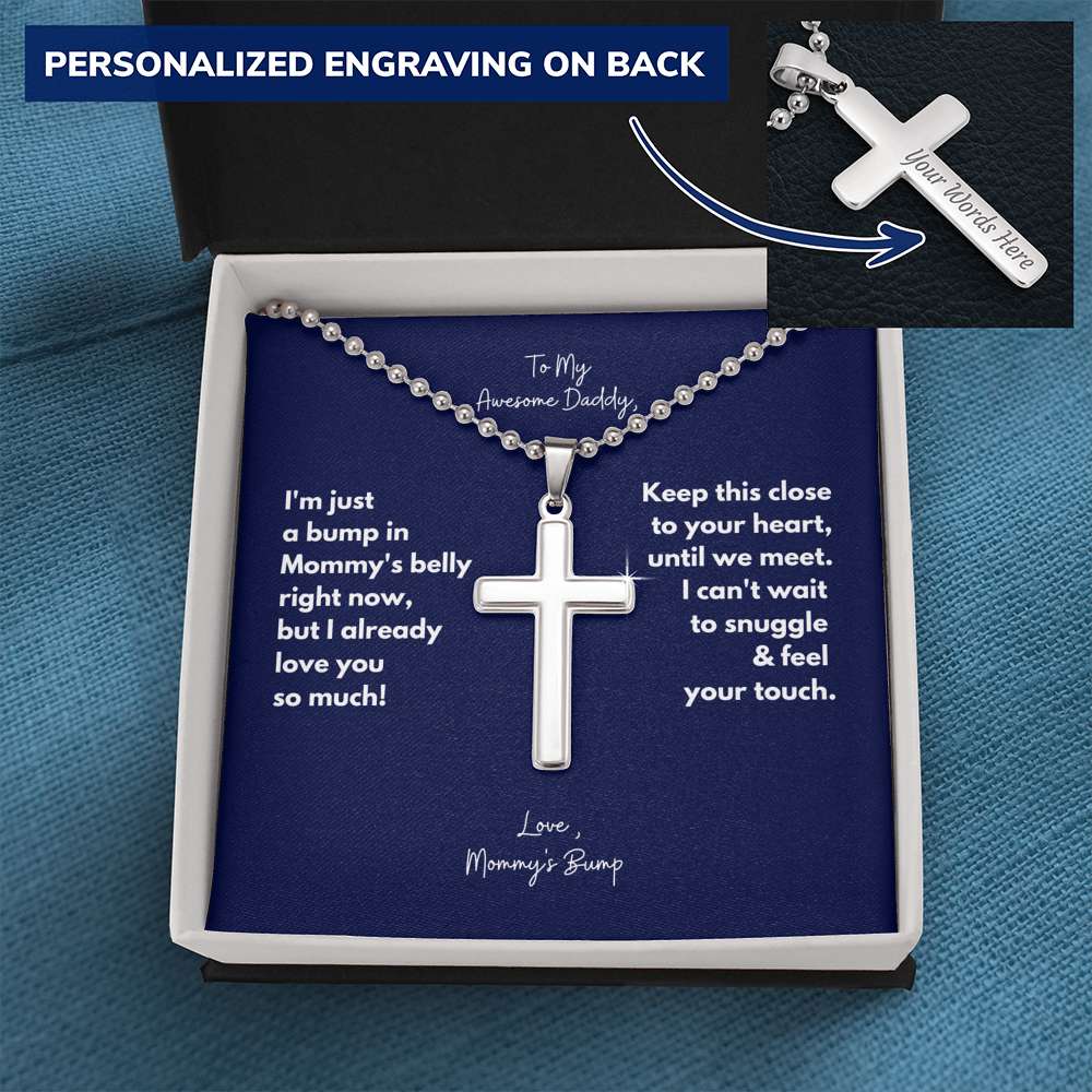 To My Awesome Daddy, Love Baby Bump Cross Necklace