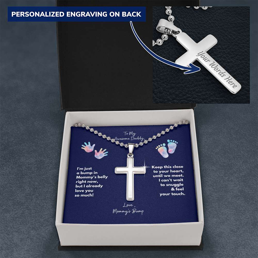 To Daddy, Love Baby Bump Cross Necklace