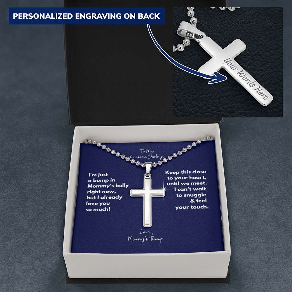 To My Awesome Daddy, Love Baby Bump Cross Necklace