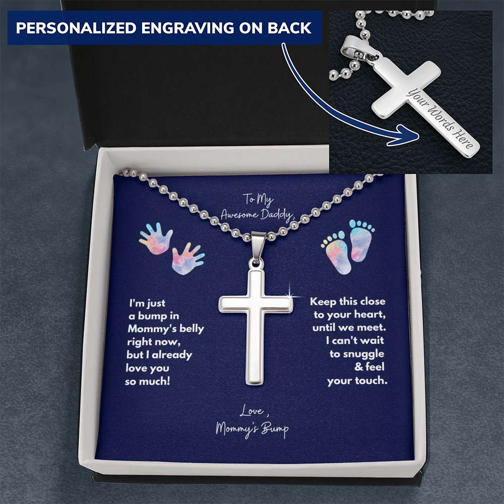 To Daddy, Love Baby Bump Cross Necklace