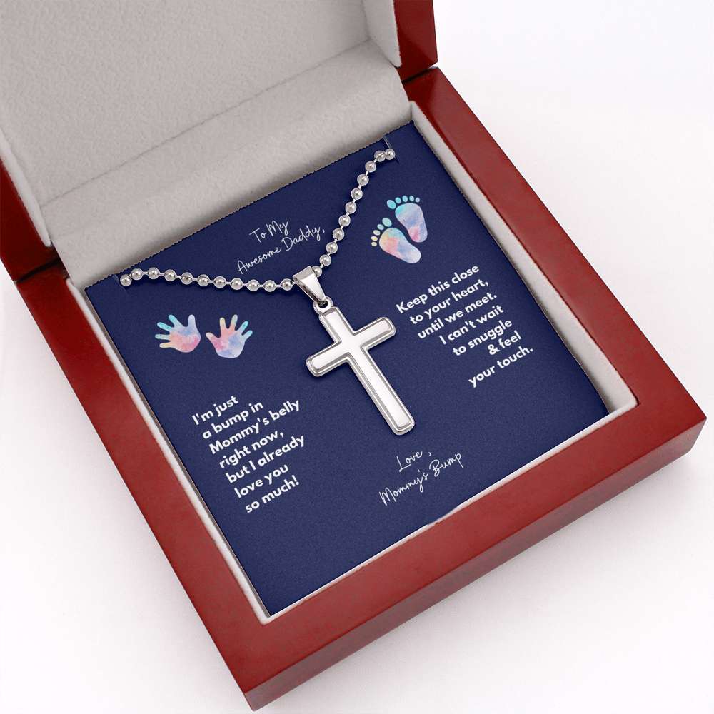 To Daddy, Love Baby Bump Cross Necklace