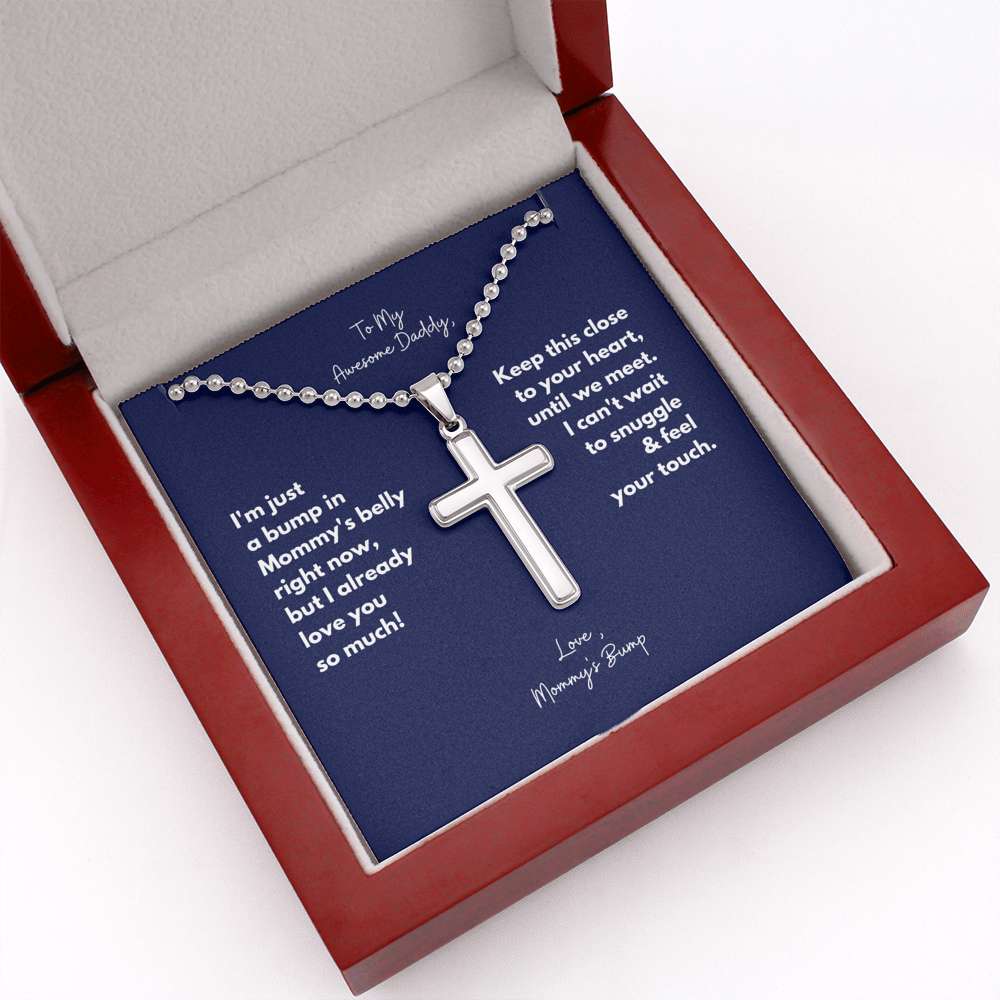 To My Awesome Daddy, Love Baby Bump Cross Necklace