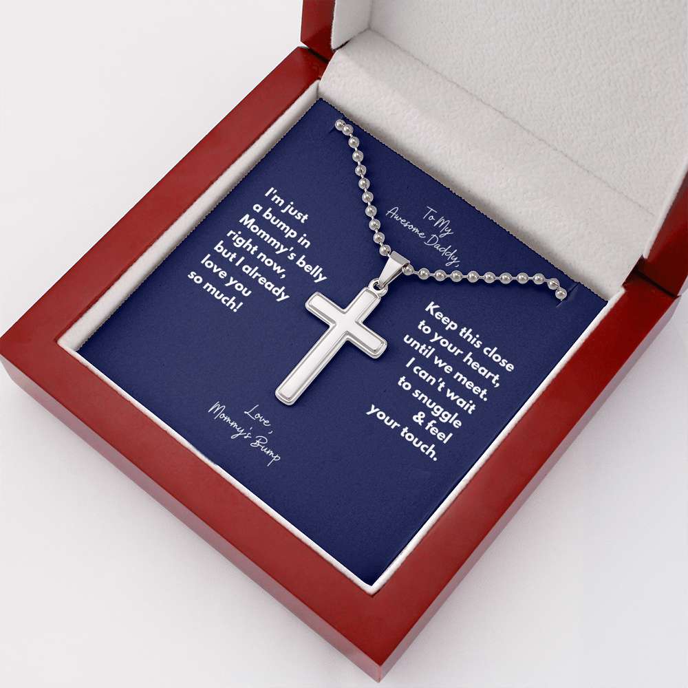 To My Awesome Daddy, Love Baby Bump Cross Necklace