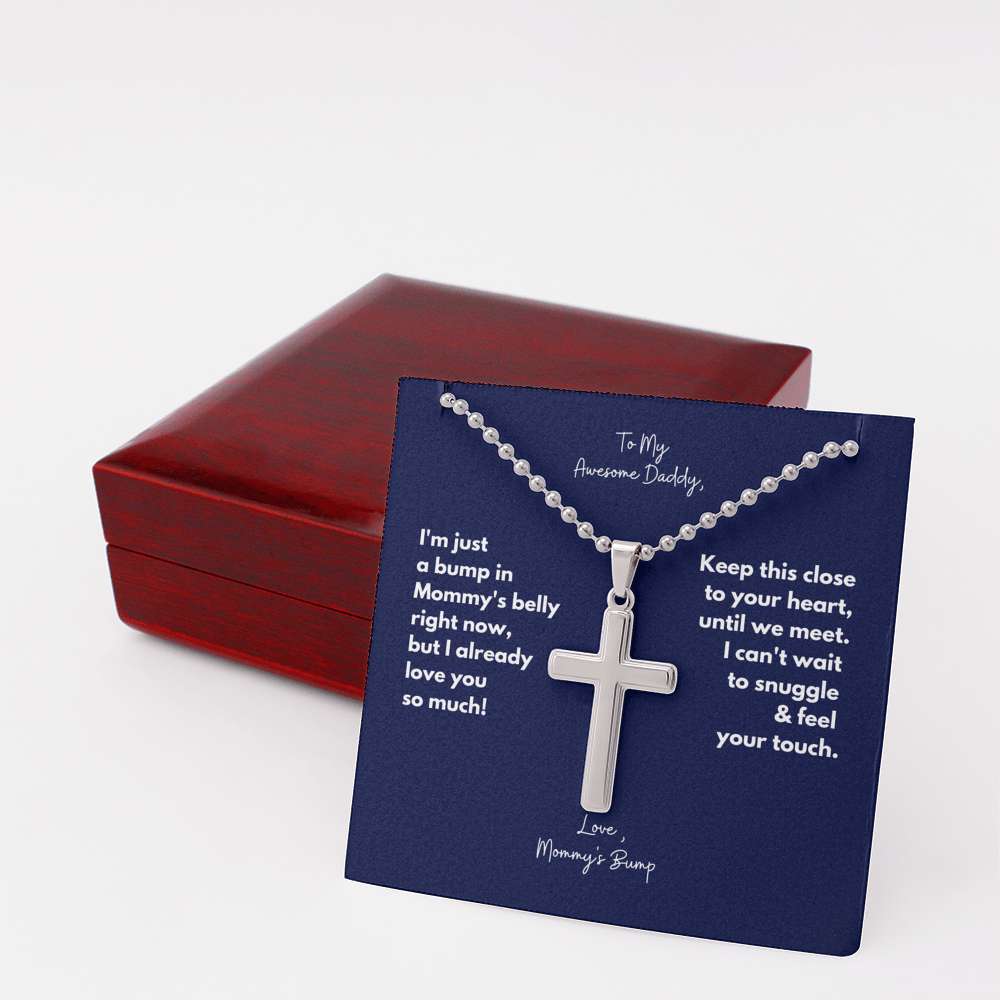 To My Awesome Daddy, Love Baby Bump Cross Necklace