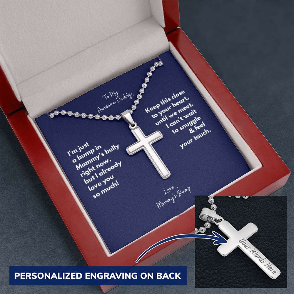 To My Awesome Daddy, Love Baby Bump Cross Necklace