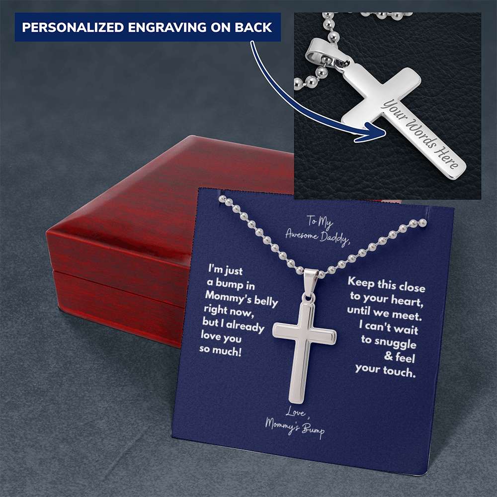 To My Awesome Daddy, Love Baby Bump Cross Necklace