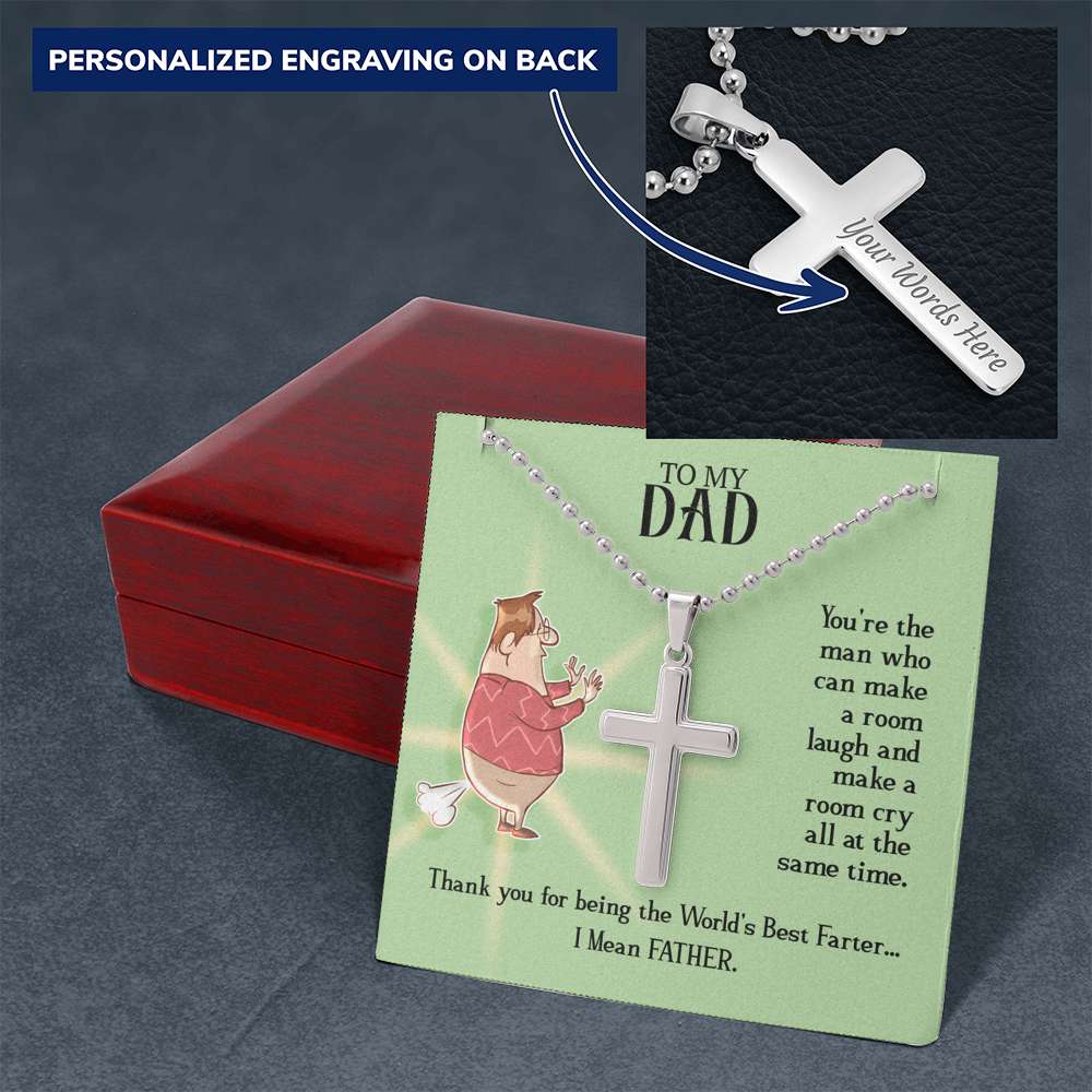 World's Best Farter, I Mean Father Cross Necklace