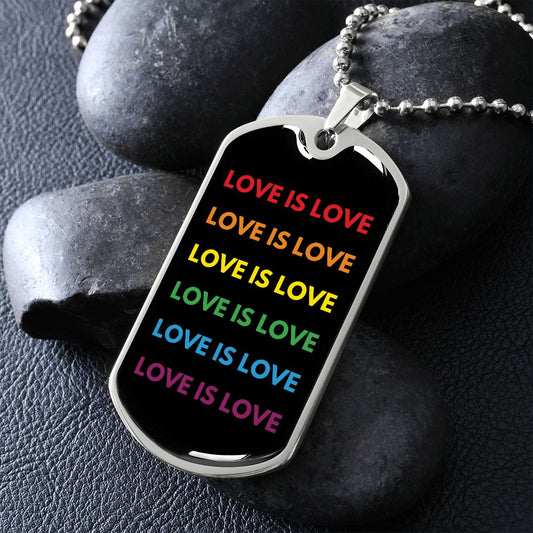 Love Is Love Dog Tag Necklace  | Gay Pride Rainbow Necklace