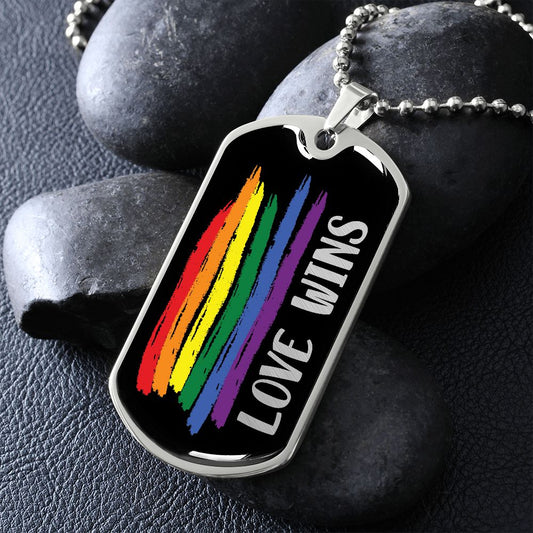Love Wins Rainbow Dog Tag Necklace | Gay Pride Necklace