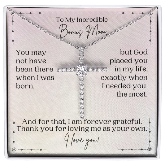 Bonus Mom Gift | Cross Necklace for Step Mom, Boyfriend's Mom, Foster Mom