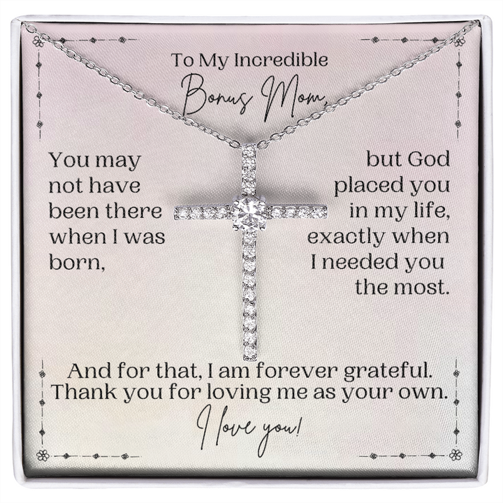 Bonus Mom Gift | Cross Necklace for Step Mom, Boyfriend's Mom, Foster Mom