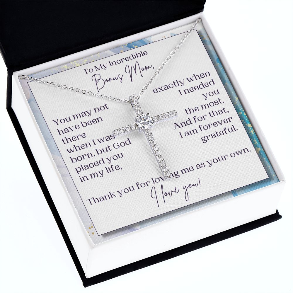 Bonus Mom Gift | Cross Necklace for Step Mom, Boyfriend's Mom, Foster Mom