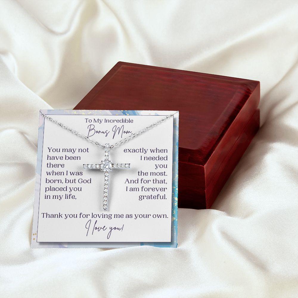 Bonus Mom Gift | Cross Necklace for Step Mom, Boyfriend's Mom, Foster Mom