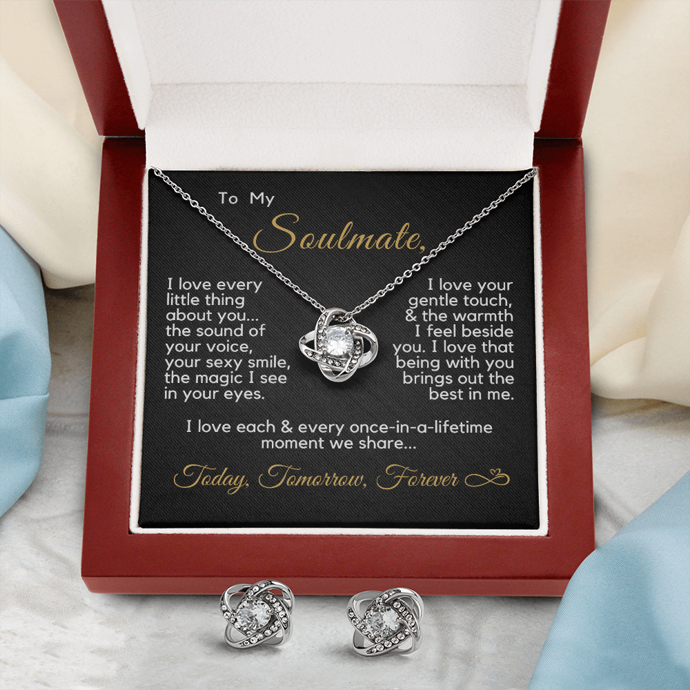 Gift for Soulmate | Today, Tomorrow, Forever | Love Knot Necklace & Earrings Set