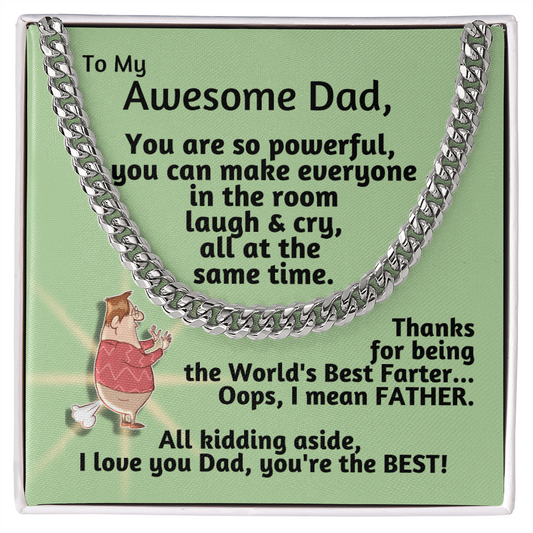 Funny Gift for Dad | Cuban Chain Link Necklace for Father | World's Best Farter
