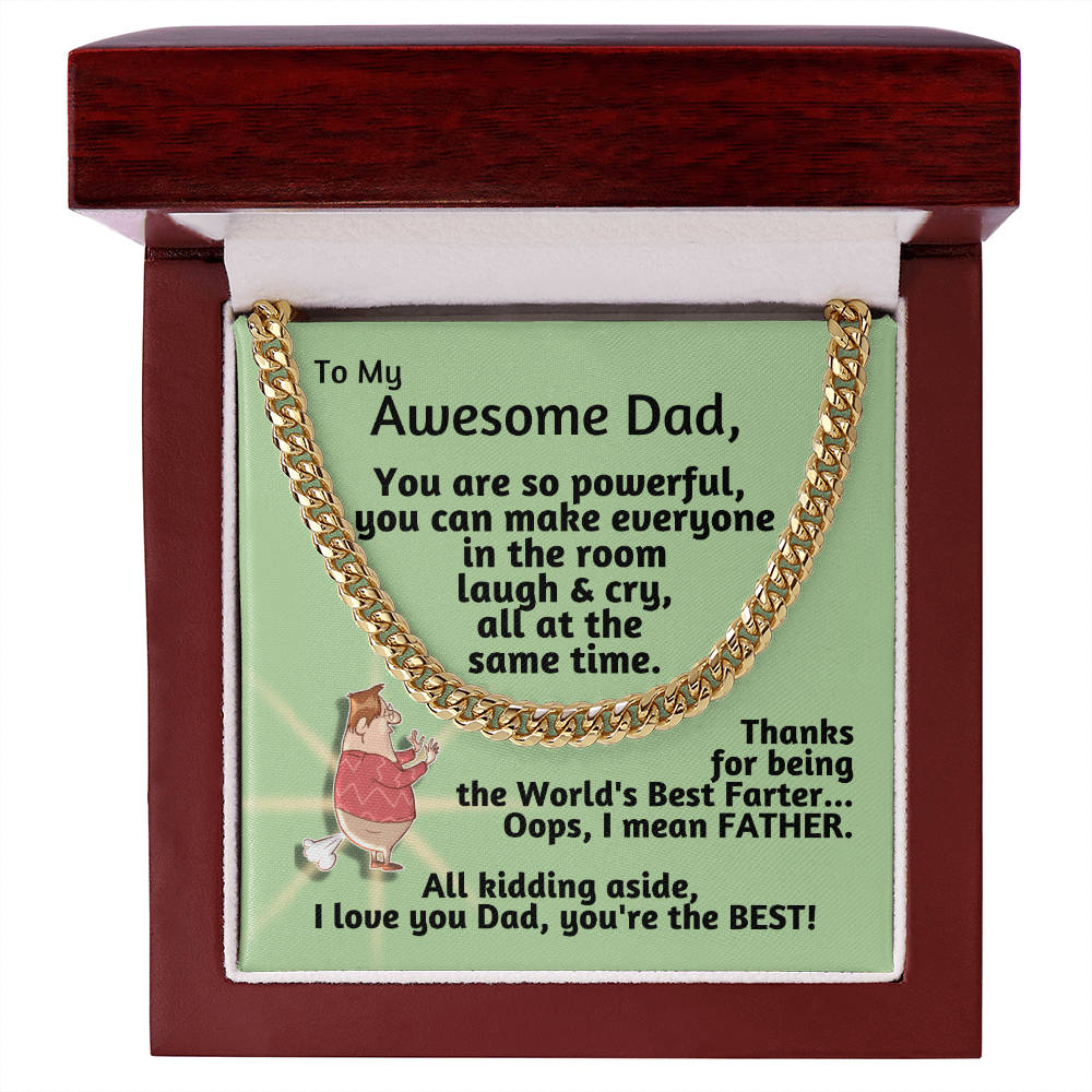 Funny Gift for Dad | Cuban Chain Link Necklace for Father | World's Best Farter