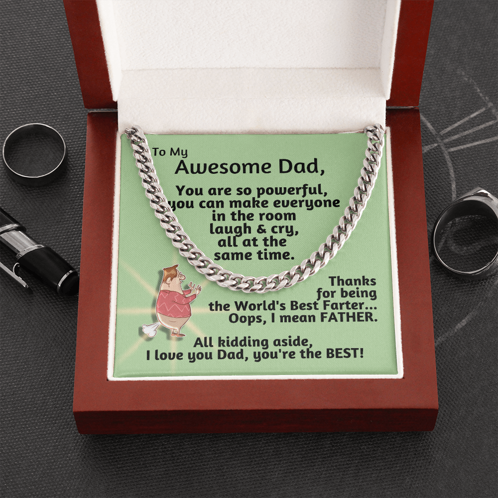 Funny Gift for Dad | Cuban Chain Link Necklace for Father | World's Best Farter