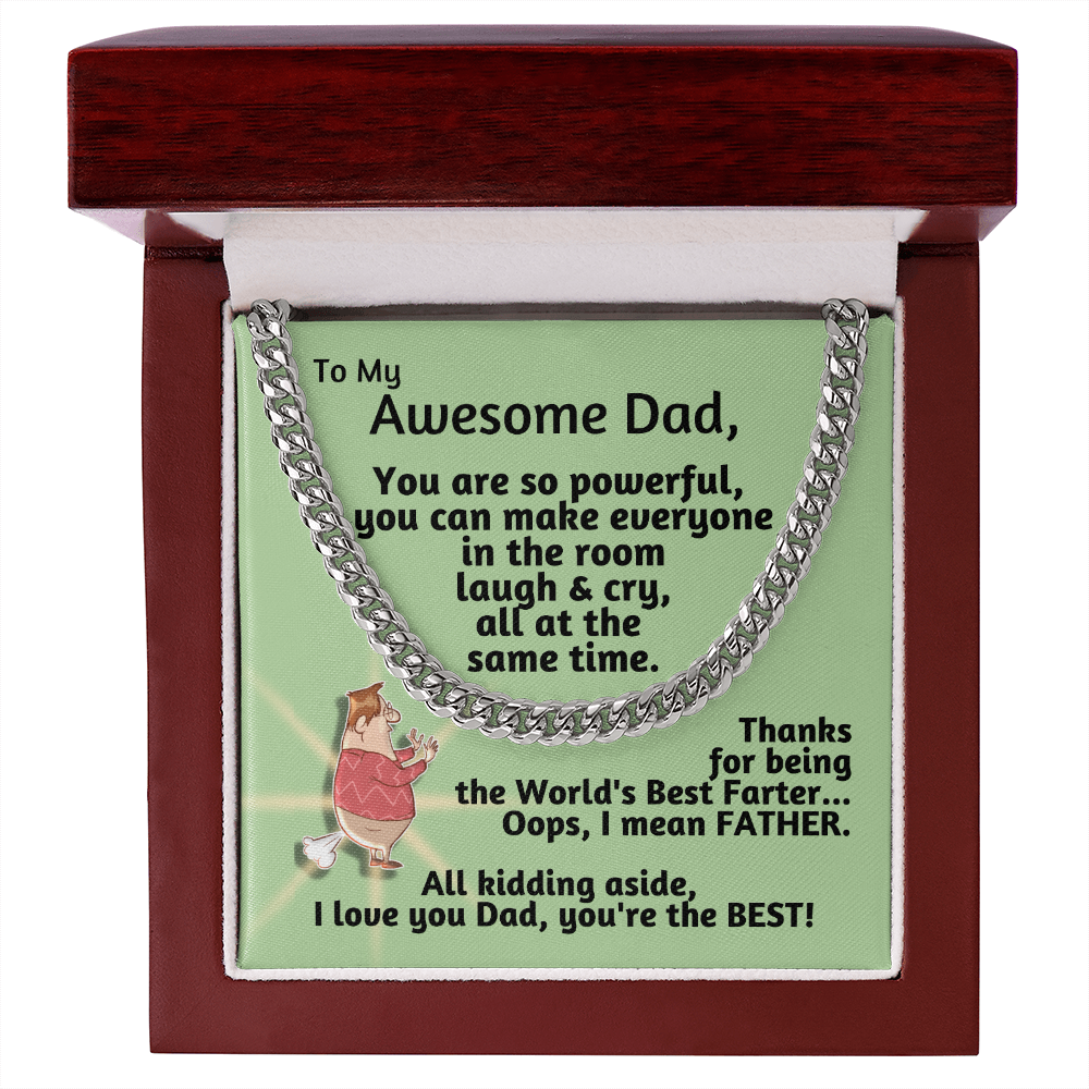 Funny Gift for Dad | Cuban Chain Link Necklace for Father | World's Best Farter