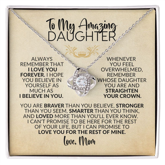 To My Daughter | Gift from Mom I Love You Forever | Love Knot Necklace