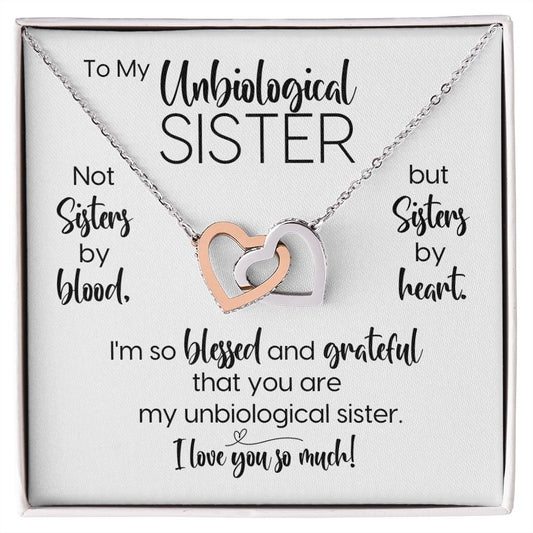 To My Unbiological Sister | Blessed & Grateful | Interlocking Hearts Necklace