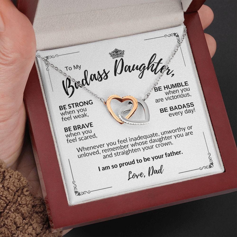 To My Badass Daughter | Proud To Be Your Father | Interlocking Hearts Necklace